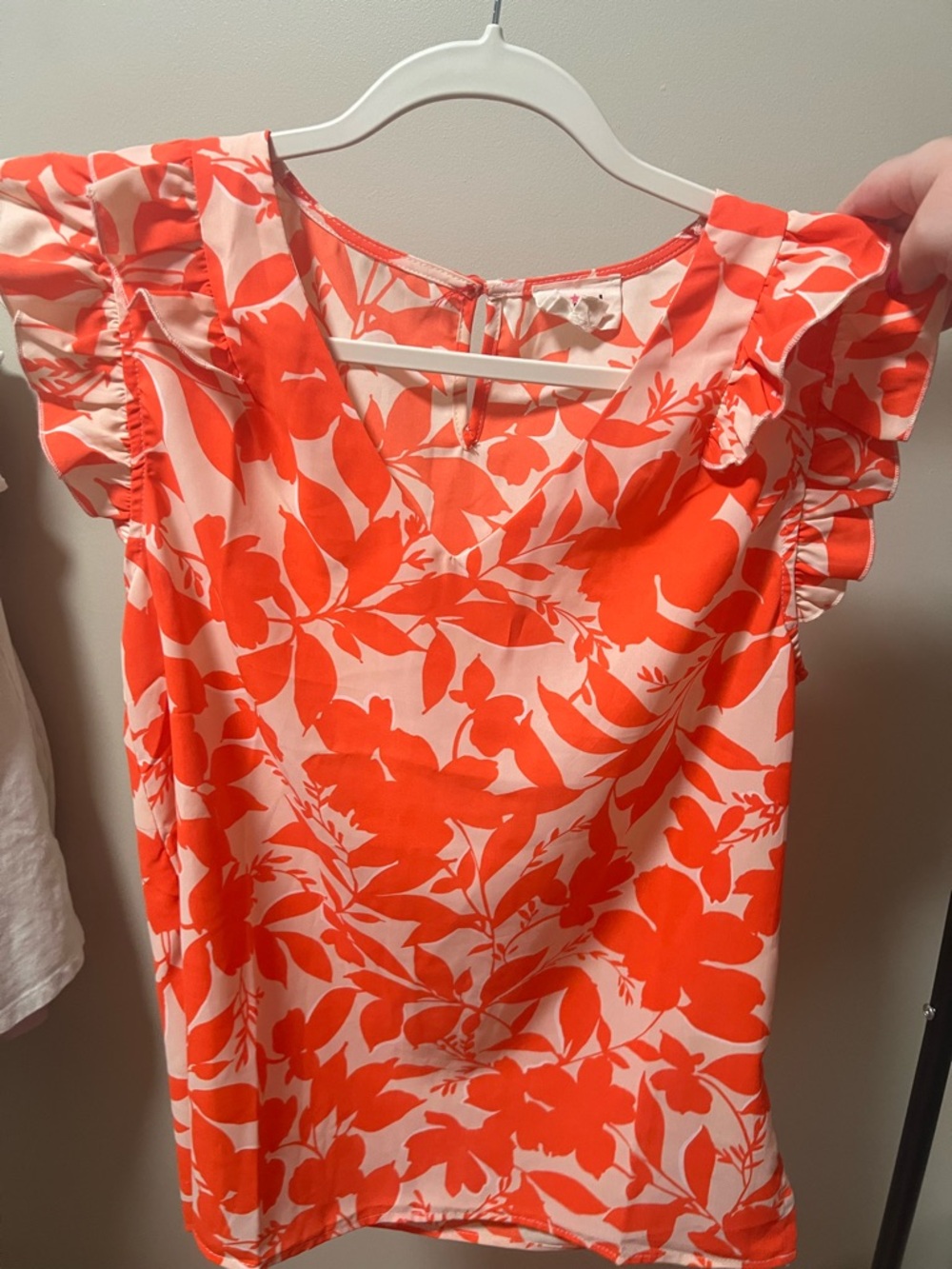 BiBi Orange and Cream Floral Ruffle Top